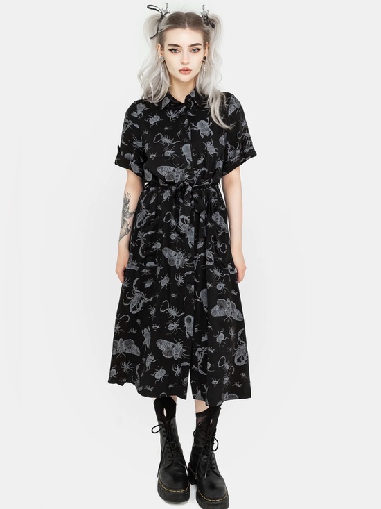 Disturbia Dresses & Skirts - Disturbia Parasite Bugs Black Button-Front Midi Dress